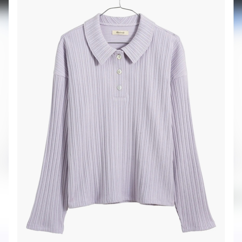 Madewell Variegated Rib Long Sleeve Boxy Polo